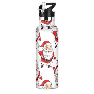 Imagem de Garrafas de água brancas para meninos de Papai Noel com tampa de palha, garrafa de água isolada de aço inoxidável, livre de BPA, copos infantis à prova de vazamento para escola, viagens, esportes, 590