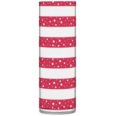 Imagem de Vaso de cilindro de neve com listras vermelhas de Natal para flores, vaso grande de plástico, estampa personalizada, decoração de quarto, 30 cm x 9,9 cm