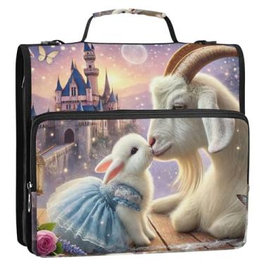 Imagem de Fichário organizador de fichário com zíper cabra coelho beijo animal 3 argolas anel D 1,5 polegadas fichário divertido com alça de ombro para carteira escolar, suporte para 500 folhas