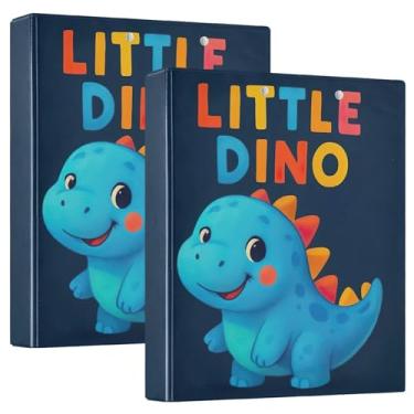 Imagem de Fichários personalizados com 3 anéis azuis de dinossauro de 3 cm comporta 200 folhas, pastas de caderno, fichário de receitas com anel redondo, 31,5 x 27 x 6 cm, pacote com 2