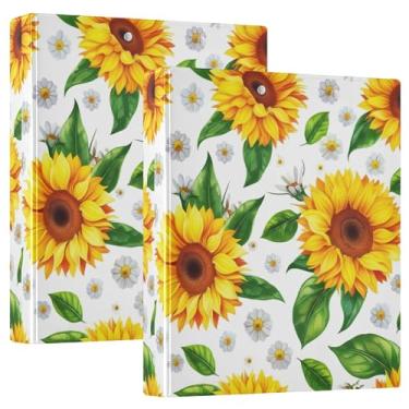 Imagem de 3 fichários de 3 anéis de girassóis estilo aquarela, 200 folhas, fichário de escritório, 31,5 x 27 x 6 cm, 1 pacote