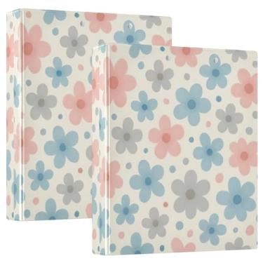 Imagem de Fichários personalizados com 3 anéis florais, rosa, azul, cinza, 3 polegadas, comporta 200 folhas, 3 pastas de anéis, anel redondo, 31,5 x 27 x 6 cm, pacote com 2