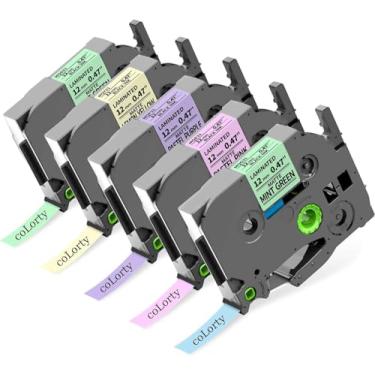 Imagem de Colorty Substitua para fita adesiva Brother P-Touch Ptouch TZe TZ 12 mm 1,2 cm refis de etiquetadora laminada compatível com Brother Ptouch PT-D210 PT-H110 PT-1880 PT-D400, 1/5.1 cm x 26.2', pacote