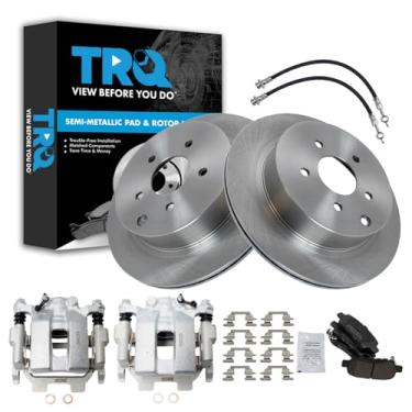 Imagem de TRQ Kit de pastilha de freio traseiro e rotor semimetálico compatível com 2012-2013 INFINITI M35h 2011-2013 M37 M56 2014-2018 Q50 2017-2018 Q60 Q70 2016-2018 Q70L
