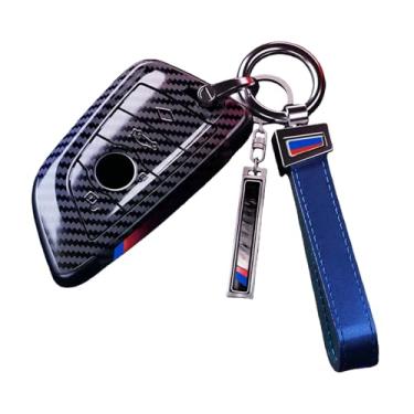 Imagem de Capa de chave de carro de fibra de carbono compatível com Bmw X1 X3 X4 X5 X6 X7 1 3 5 6 Série G20 G30 G11 F15 F16 G01 G02 F48 M Titular Chaveiro(Carbon black ProMax)