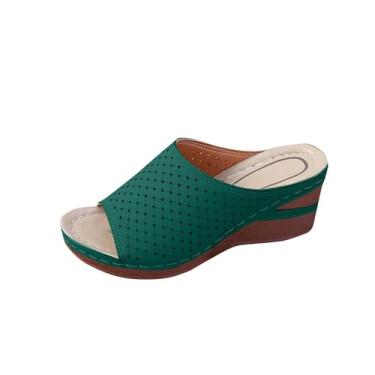 Imagem de Sandália feminina moderna, casual, versátil, boca de peixe, vazada, estilo primavera e verão, salto plataforma, Verde, 36
