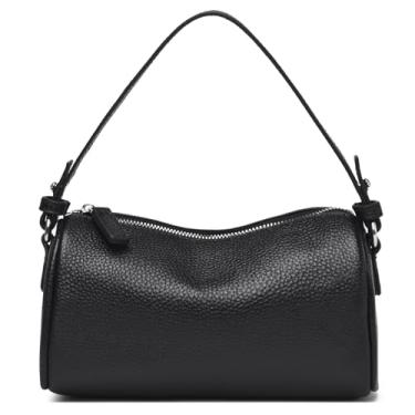 Imagem de Eslcorri Bolsa tiracolo feminina de couro real com cachecol - Mini alça superior bolsa de ombro Hobo bolsa fofa com bolso lateral, K096-preto, Mini, Clássico, elegante, luxo acessível, formal