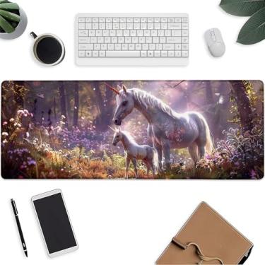 Imagem de Tapete de rato de unicórnio fofo, tapete de teclado floral, protetor de computador portátil com base de borracha antiderrapante, grandes tapetes de rato estendidos, presentes para mesa, escritório