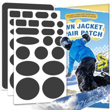 Imagem de Kit de remendo de reparo de jaqueta de penas, 35 peças, remendos de nylon pré-cortados para roupas, fita de tecido autoadesiva, impermeável, leve, equipamento para uso externo, fita de reparo tenaz
