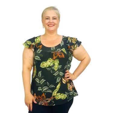 Imagem de Blusa Feminina Plus Size Manga Godê Bata Estampada - Coalizão Fashion,
