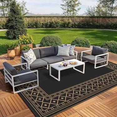 Imagem de GENIMO Tapete externo impermeável para decoração de pátio, tapete de palha de plástico reversível dobrável de 25 x 50 cm, tapete externo para trailer, deck, piquenique, varanda, varanda, varanda