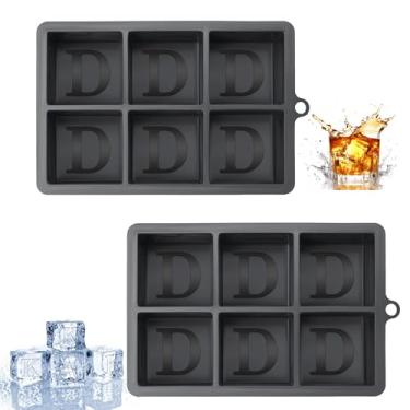 Imagem de Pacote com 2 bandejas de cubos de gelo com monograma para freezer, molde de cubos de gelo de 6 cm com letras personalizadas para coquetel, suco de uísque, bebida, fácil liberação, itens essenciais
