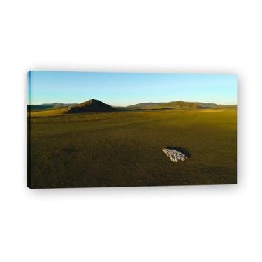 Imagem de Uma bola de branco foto real cidade mar neve vale rio nascer do sol impressão em tela para decoração de casa 59,9 x 108 cm emoldurada