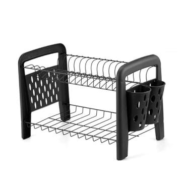 Imagem de Escorredor De Pratos Duplo Desmontável 15 Pratos Preto Luxo 23.5 cmx 41 cmx 26 cm para Refeições Familiares e Eventos