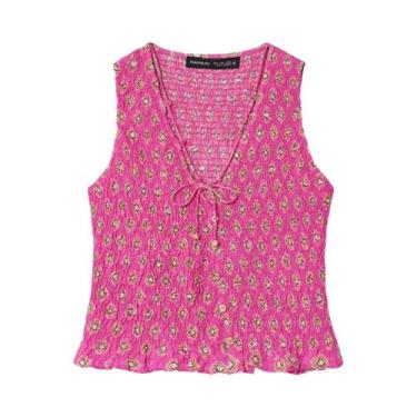 Imagem de Conjunto De Top Sem Mangas Em V Com Estampa De Favo De Mel E Saia Midi