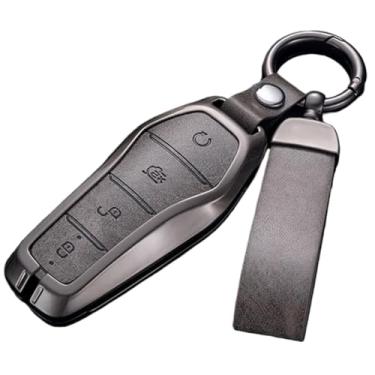Imagem de Capa para chave de carro compatível com byd song plus/atto 3/han ev/tang dm/qin/seal/golfinho, couro, metal, controle remoto, chaveiro(A-Brown)