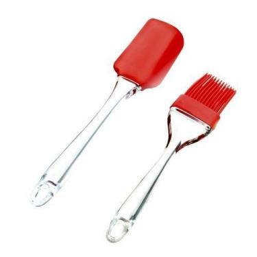 Imagem de Kit Espátula E Pincel Culinário De Silicone Cabo Acrílico Desmontável 