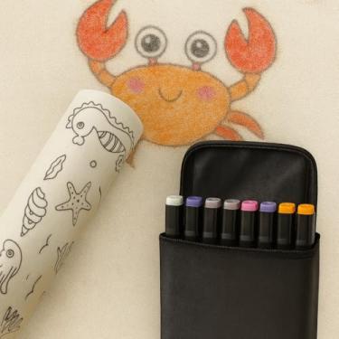 Imagem de Kit Rolo de Papel Adesivo Infantil com Bolsa de Canetinha 36cores para Colorir Temas 3 Metros Folhas Destacáveis 3m (OCEANO) Presente para Crianças