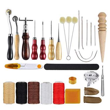 Imagem de 30 peças Kit de Ferramentas Couro Básicas Trabalho com Básico Costura e Reparo Agulhas Manual Punhal para Sapatos Bolsas Cintos