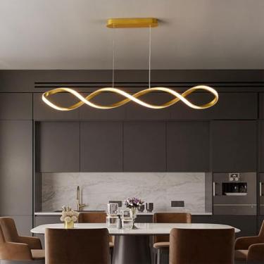 Imagem de Luminária pendente de LED para mesa de jantar, com intensidade ajustável e controle remoto. Design criativo, ideal para ilha de cozinha, bar, café e mesa de restaurante (dourada, 100 cm).