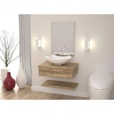 Imagem de Bancada Para Banheiro Com Cuba Abaulada L42 Prateleira E Espelheira 606w Metrópole Compace