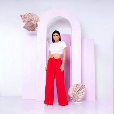 Imagem de Calça Pantalona Wide Cintura Alta Em Alfaiataria Moda Atual - Shop Mil