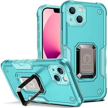 Imagem de FULNES Capa para iPhone 14/14 Plus/14 Pro/14 Pro Max, suporte de anel de metal giratório 360°, lente tudo incluso quatro cantos capa de telefone anti-queda anti-arranhões (Cor: azul claro, tamanho: 14 Pro Max 6,7 polegadas)