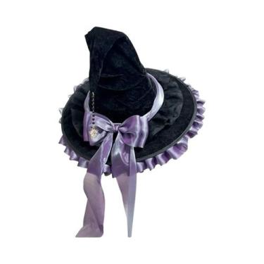 Imagem de Festa de Halloween Chapéu de Bruxa Traje Bowknot Grande Preto Torto Ru