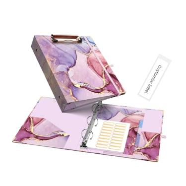 Imagem de Ospelelf Mini fichário com 3 argolas de 2,5 cm, fichário fofo para 14 x 21,5 cm com 5 divisórias de abas, etiquetas de pasta de arquivo e pranchetas de baixo perfil, fichário de mármore rosa para material escolar e material de escritório