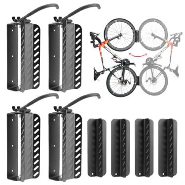 Imagem de PHUNAYA Suporte de parede vertical para bicicleta, ganchos giratórios para garagem, suporte de bicicleta, parede de garagem, ganchos de bicicleta, armazenamento interno e externo de jardim (pacote com