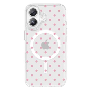 Imagem de xoniery Capa magnética para iPhone 16, linda bolinhas, compatível com MagSafe, TPU macio, à prova de choque, transparente estética feminina, capa fina para mulheres e meninas - rosa