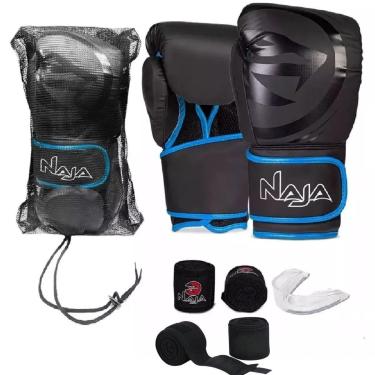 Imagem de KI Luva de Boxe e Muay Thai Black Line Naja + Bandagem + Protetor Bucal + Bandagem Extra Sortida-Unissex