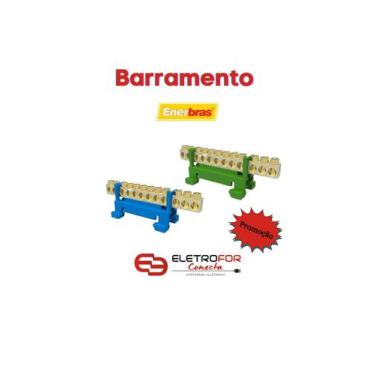 Imagem de Kit Barramento/ Borneira 1 Neutro + 1 Terra 12 Saídas Polos Enerbras, 