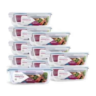Imagem de Kit 10 Potes de Vidro Retangular com Tampa Hermética 2260ml (Azul)