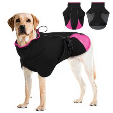 Imagem de LETSQK Jaqueta quente para cães no inverno, casaco de lã para cães de inverno, casaco macio para cães com faixa reflexiva, gola rolê, roupa impermeável para cães, 3GG rosa