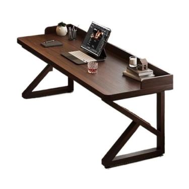 Imagem de Escrivaninha simples e moderna de nogueira para escritório em casa com pernas em forma de K, mesa de madeira maciça minimalista espaçosa e minimalista para laptop (M)