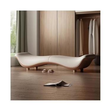 Imagem de KEG801302 Banco de cama minimalista italiano moderno banco de cama para quarto banco frontal banco de sapatos loja de roupas banco de sofá decorativo (bege, médio)