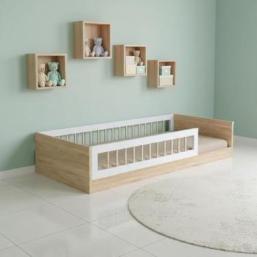Imagem de Cama Montessoriana Solteiro Com Grade de Proteção Aveiro Oak Branco Repleta