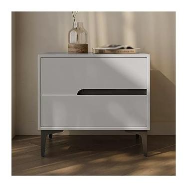 Imagem de Mesa de cabeceira simples de madeira mesa de cabeceira lateral estreita cor sólida mesa de cabeceira grande capacidade gaveta dupla com slide silencioso móveis de cabeceira quarto (cinza, pequeno)