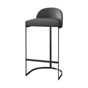 Imagem de KEG801302 Cadeira de bar de couro com encosto baixo de ferro multiuso para restaurante, bar, ilha, varanda, cadeira alta moderna (preto)