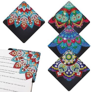 Imagem de 4 marcadores de página de pintura artística de diamante, marcadores coloridos de pintura DIY feitos à mão com diamantes florais para crianças, adultos, casa, escritório, escola, artesanato, artesanato