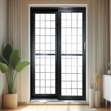 Imagem de Porta de Correr de Aço 215x160cm Pantografica Grade Quadrada Ideal Crv