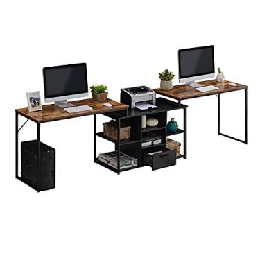 Imagem de U5GAAALPPQ9 Mesa de computador dupla com prateleiras de armazenamento, mesa de escritório em casa para duas pessoas, grande estação de trabalho, escrivaninha, mesa espaçosa