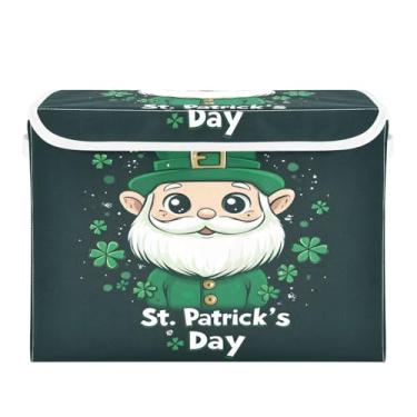 Imagem de STAYTOP Cestos de armazenamento fofos de gnomos para o Dia de São Patrício com tampas e alça de transporte, caixas de armazenamento dobráveis e organizadores de recipientes para casa, quarto, armário