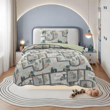 Imagem de Kit Colcha Infantil Cobre Leito 2 Peças, Matelassê Ultrassônico 160x240cm Personagens Divertidos Menina/Menino (PISTA CINZA)