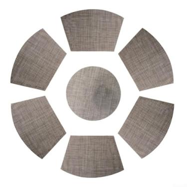 Imagem de Conjunto de 7 peças de cunha de PVC e jogo americano redondo, tapetes de mesa de jantar antiderrapantes resistentes ao calor para cozinha, restaurante, escritório, fácil de limpar e armazenar, cinza