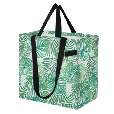 Imagem de SEHANY Sacolas de compras reutilizáveis de folhas verdes com alças reforçadas, bolsa de compras de lona dobrável à prova d'água de grande capacidade para viagem, cozinha, praia