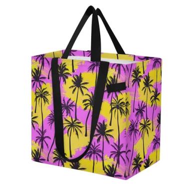 Imagem de SEHANY Sacola reutilizável de folhas de palmeira com alças reforçadas, bolsa de compras de lona dobrável à prova d'água de grande capacidade para viagem, cozinha, praia