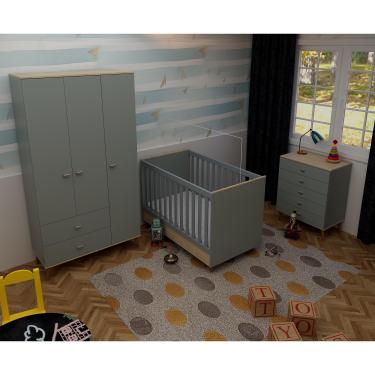 Imagem de Quarto Infantil Completo Bartira Ternura Guarda-Roupa 3 Portas 2 Gavetas Cômoda 5 Gavetas Berço Conversível