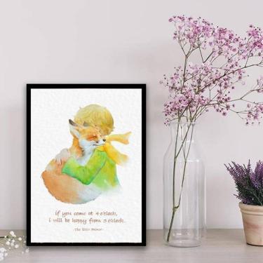 Imagem de Quadro Pequeno Príncipe Com Raposa Aquarela 33X24Cm Preta